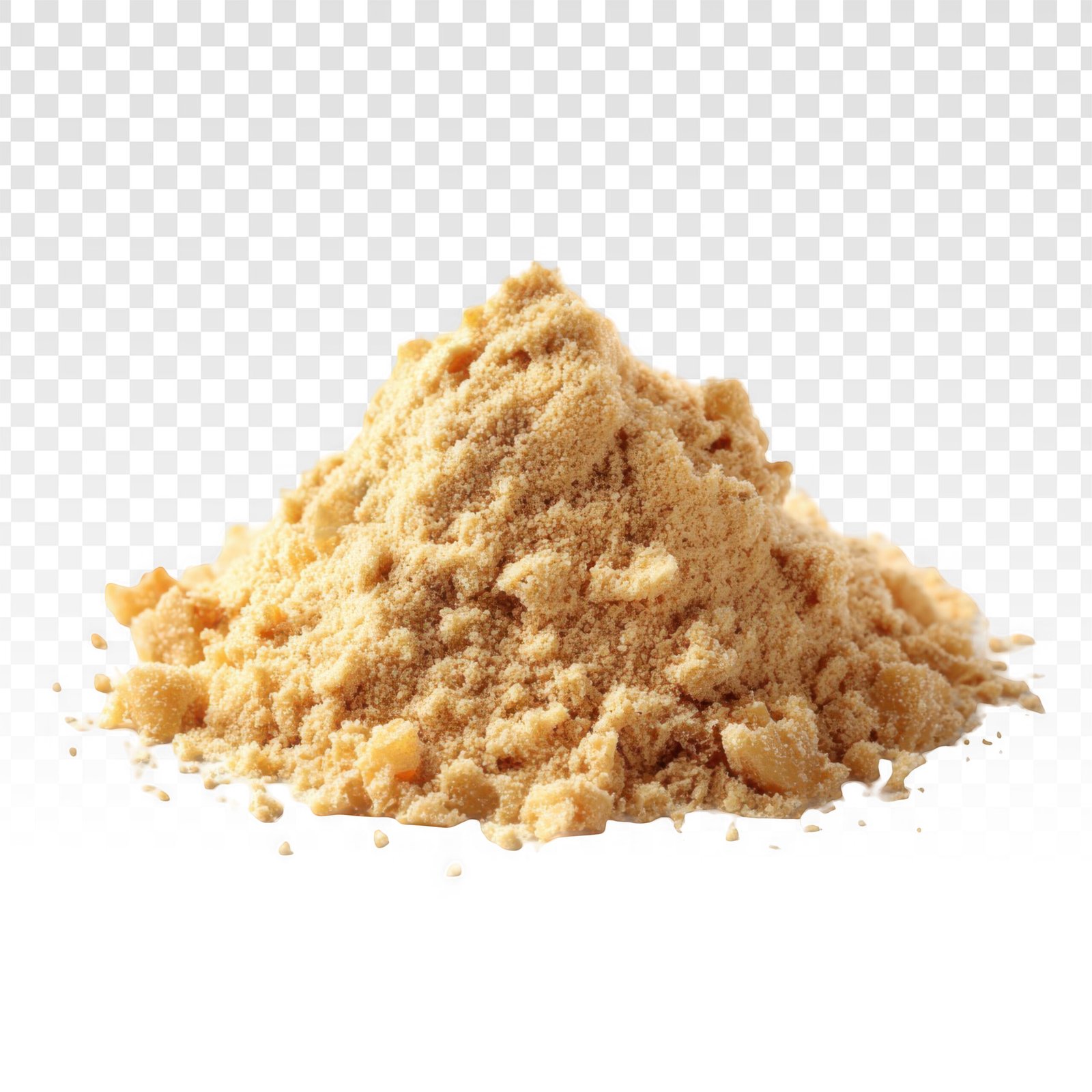 A close-up shot of a small pile of light brown powder isolated o